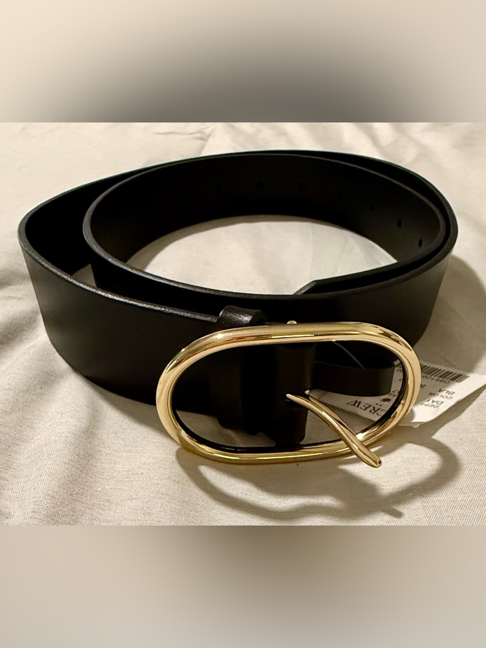 J. Crew Black Leather Belt with Gold Oval Buckle